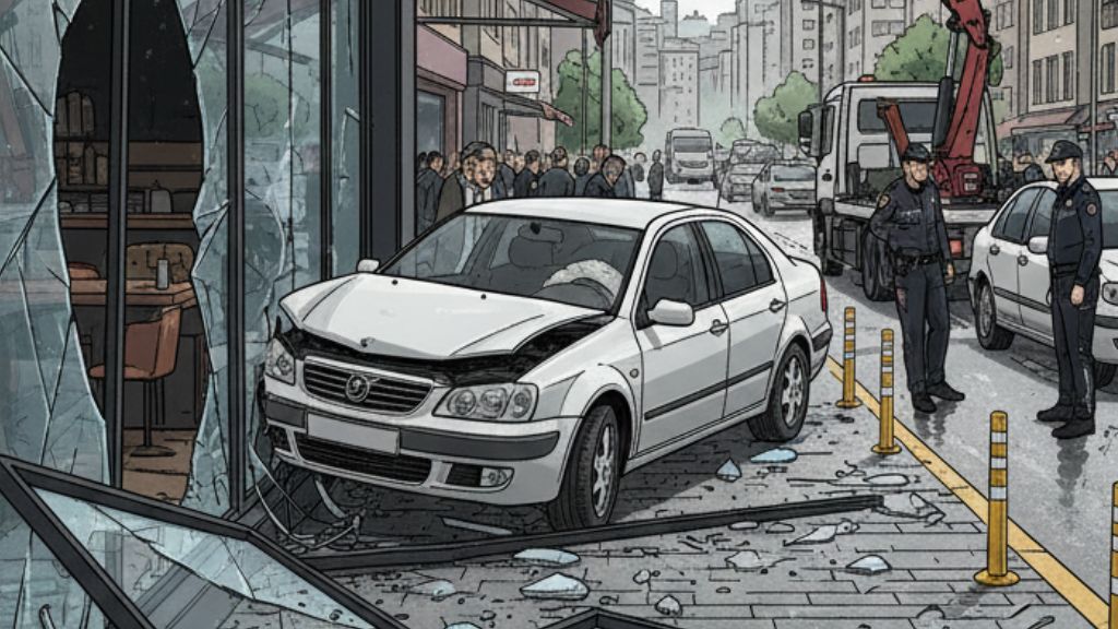 Kavacık’ta Korkutan Kaza: Otomobil Kafeye Daldı