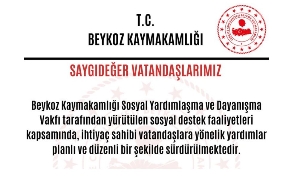 Beykoz Kaymakamlığı’ndan İhtiyaç Sahibi Hanelere ve Öğrencilere Destek Açıklaması