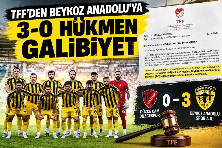 TFF’den Beykoz Anadolu’ya 3-0 hükmen galibiyet